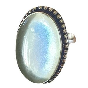 New Artisan Rare Natural Moonstone 925 Sterling Silver Oval Beaded Bezel Ring